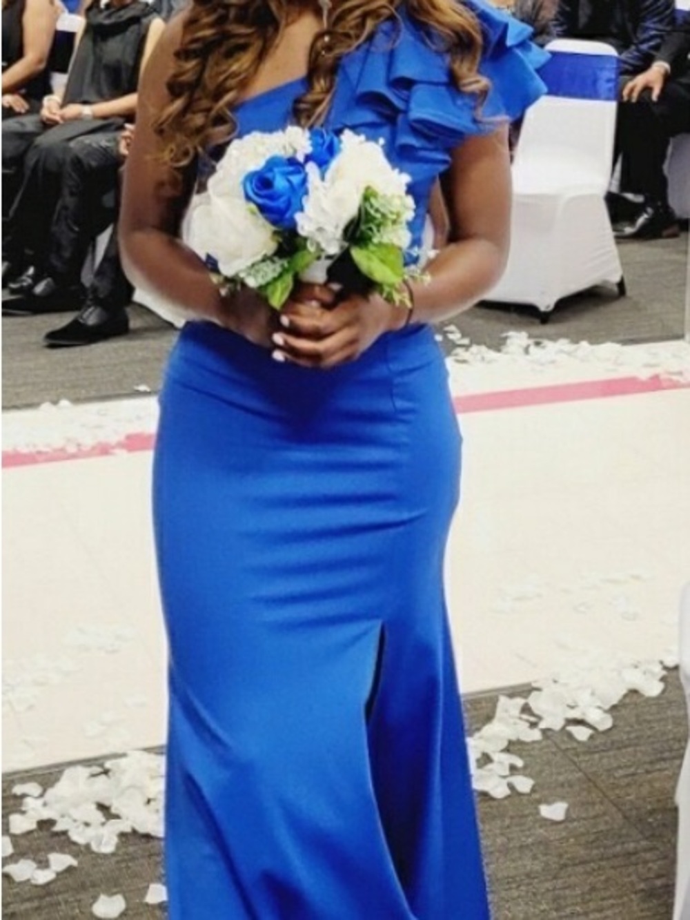 Fashion Nova Royal Blue One-Shoulder Ruffle Wedding Dress